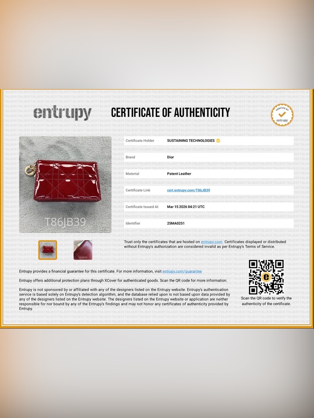 Authentic Dior Red Quilted Patent Leather Card Holder- FREE COA - Picture 5 of 5